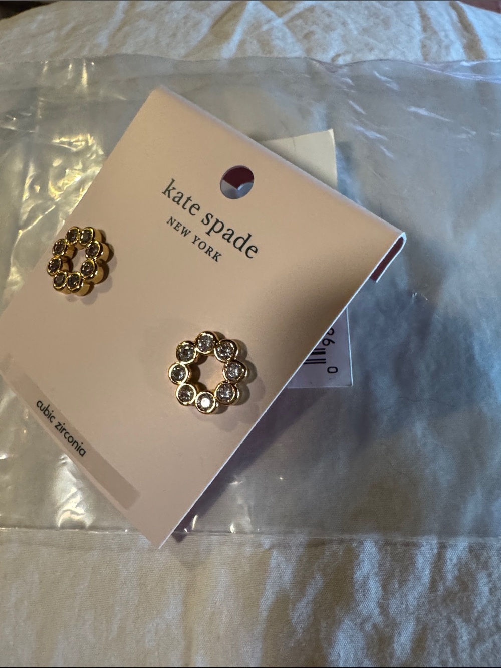 kate spade “full circle” gold-tone clear stone floral circle stud earrings - Picture 2 of 4